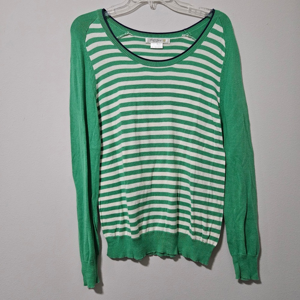 Old Navy Maternity Green White Striped Raglan Long Sleeve Sweater Small‎
